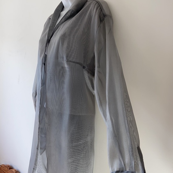 STUDIO JAX grey/silver sheer blouse LARGE - Picture 3 of 6
